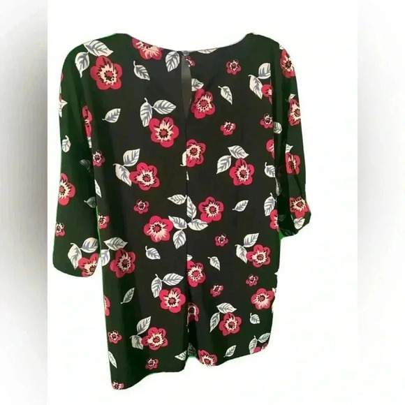 Ann Taylor Factory Black Floral Short Sleeve Blouse Woman's Size Medium - Picture 2 of 6